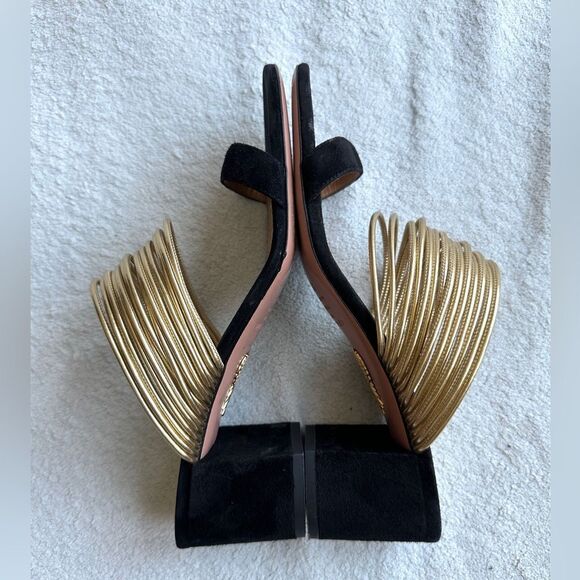 Aquazzura Rendez vous Sandals Black‎ suede Gold strap size 38.5 US 8 heels - Picture 9 of 15
